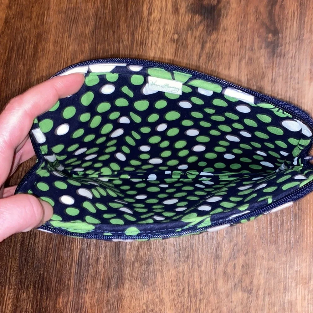 Vera Bradley Flowered Green/White/Black Large Zipper Pouch